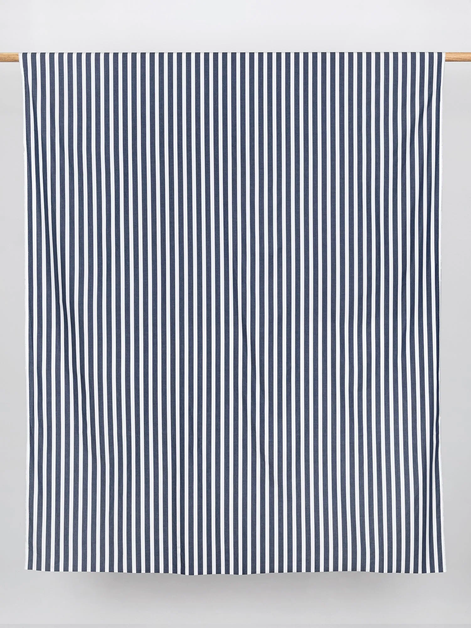 Wide Stripe Cotton Poplin Shirting - Navy   White