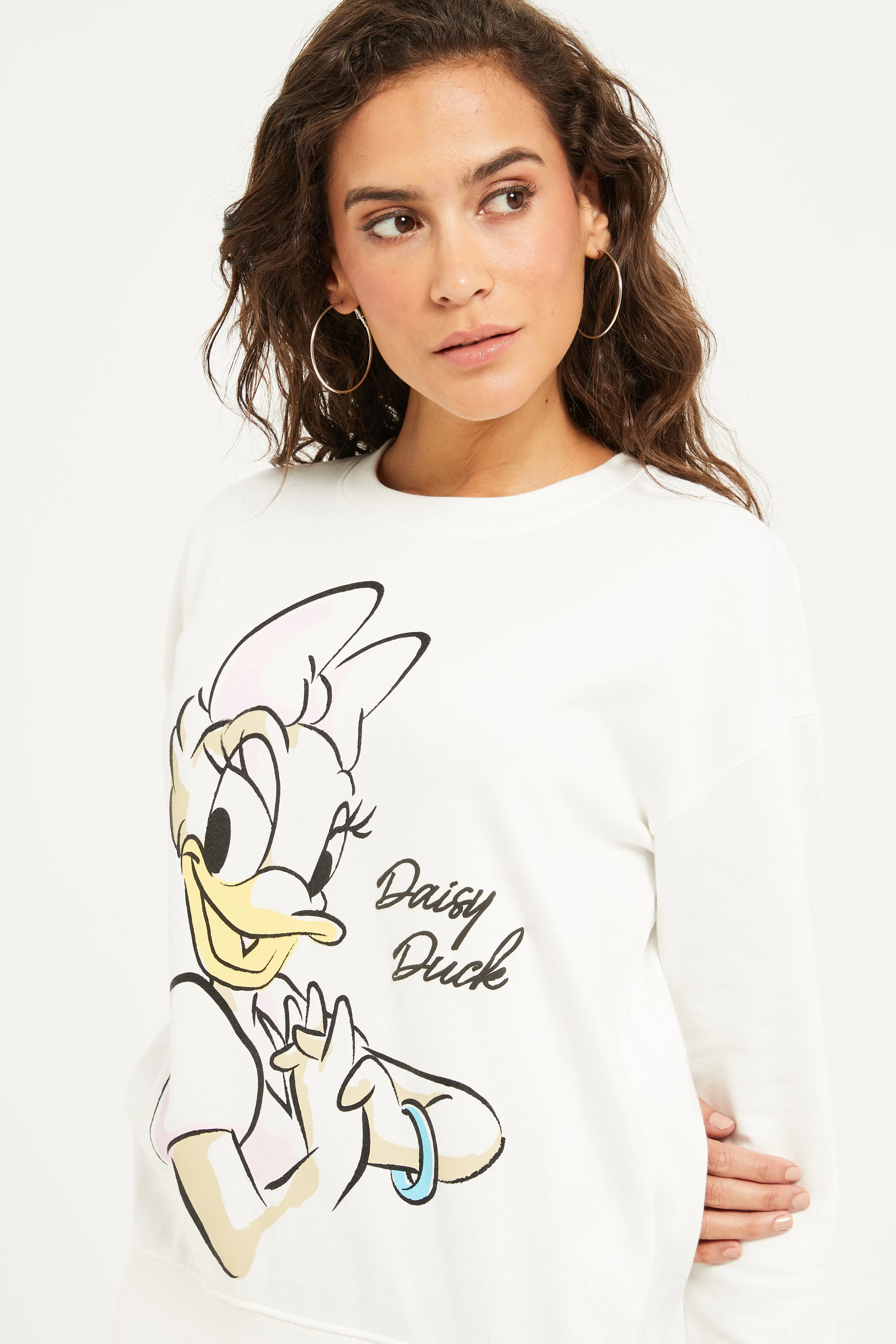 Women Cream Daisy Duck Printed Sweatshirt