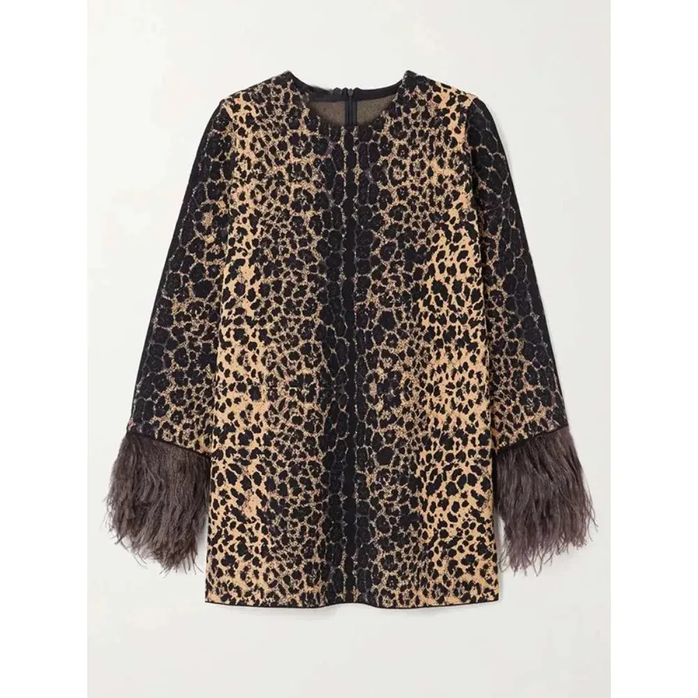 Women's Leopard Print Autumn & Winter Suit Round Neck Loose Fit