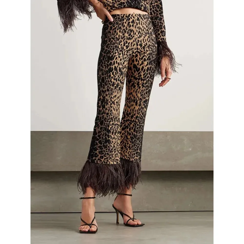 Women's Leopard Print Autumn & Winter Suit Round Neck Loose Fit