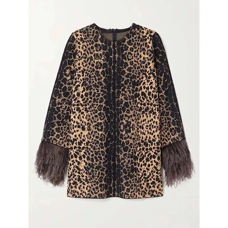 Women's Leopard Print Autumn & Winter Suit Round Neck Loose Fit