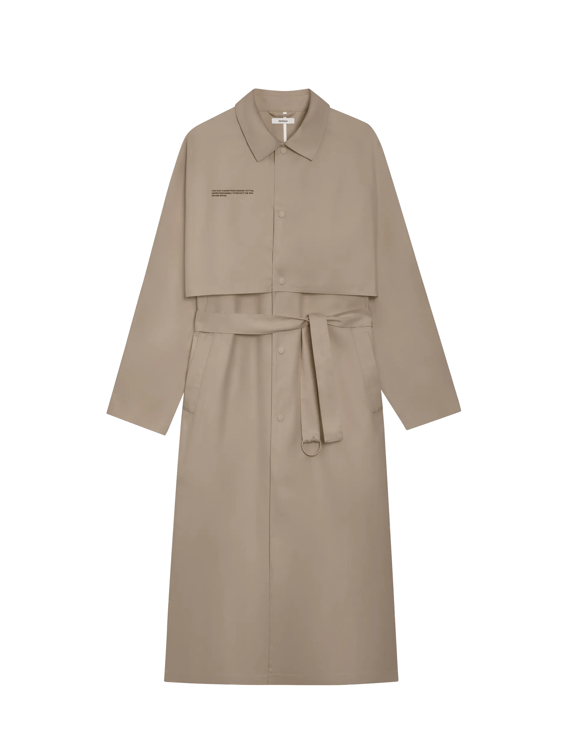 Womens Organic Cotton Trench Coat—taupe