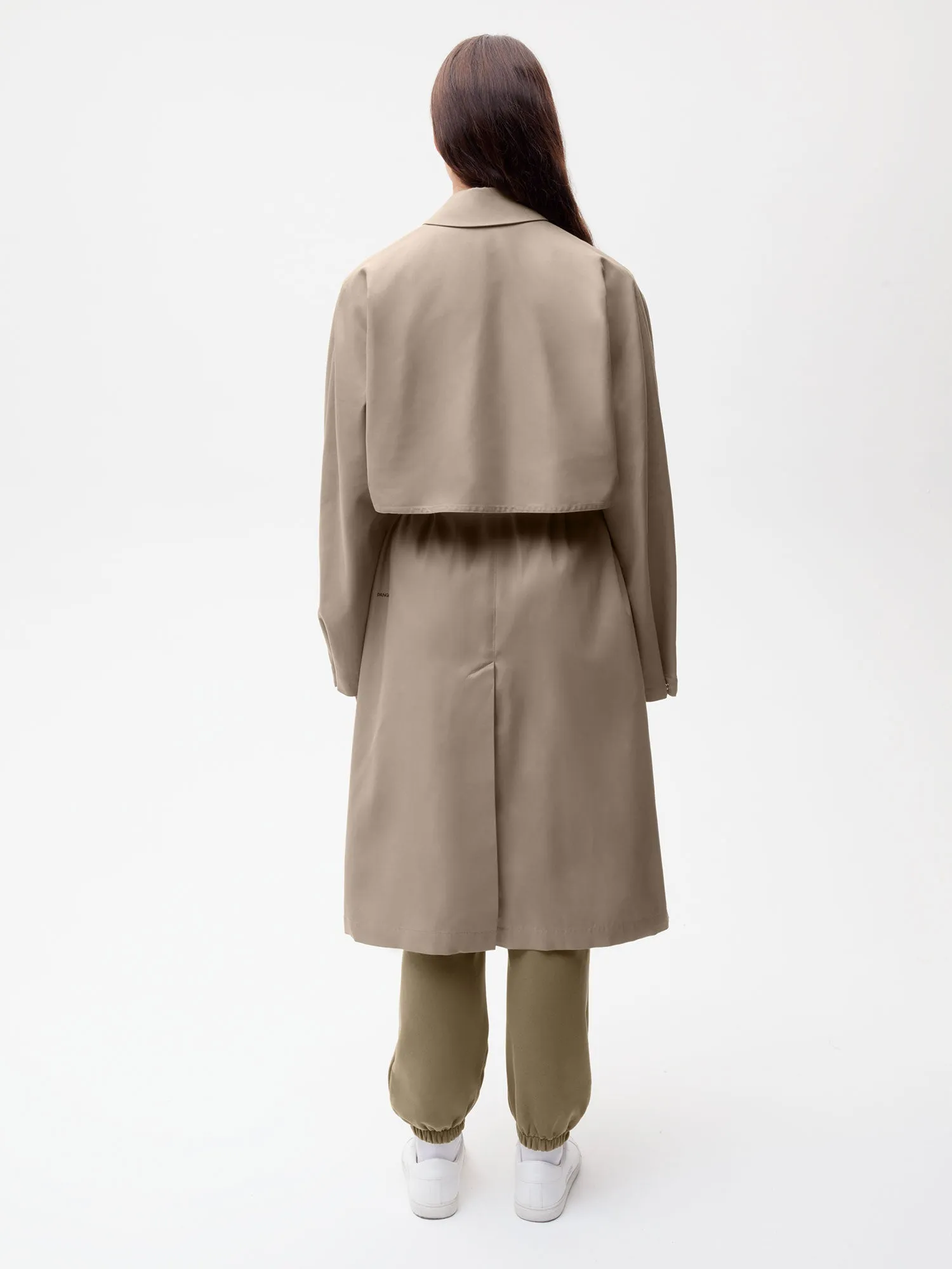 Womens Organic Cotton Trench Coat—taupe